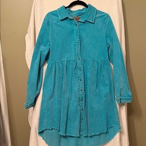 Umgee Teal Corduroy Dress with distressed Accents